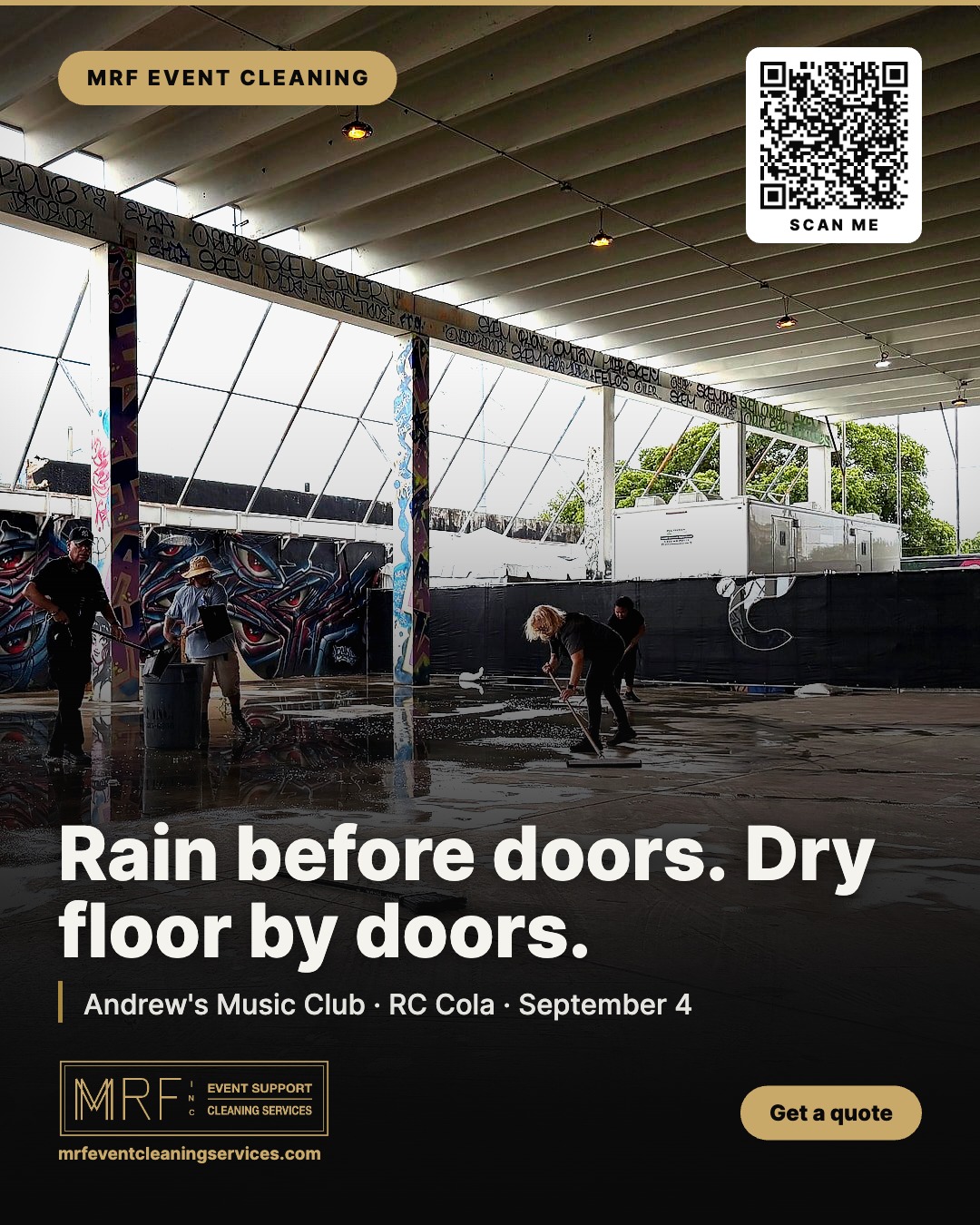 Rain before doors. Dry floor by doors.